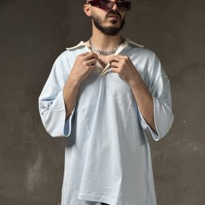 تیشرت یقه دار آبی روشن کد 576