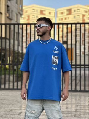 تیشرت طرحدار آبی کد 10329