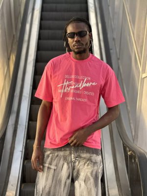 تیشرت طرحدار صورتی کد 10436