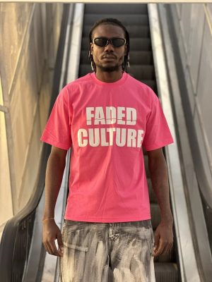 تیشرت طرحدار صورتی کد 10437