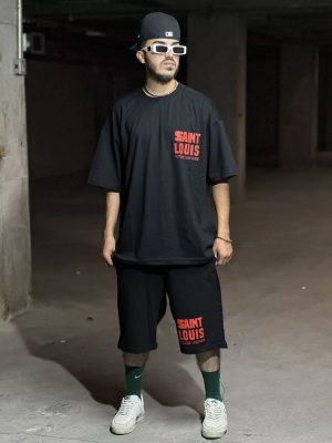 ست تیشرت شلوارک مشکی کد 1051