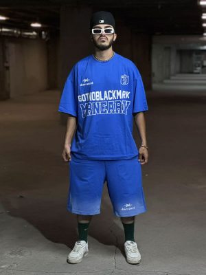 ست تیشرت شلوارک آبی کد 1053