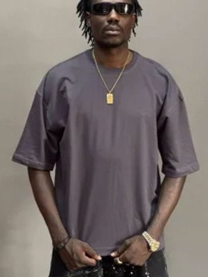 تیشرت بیسیک پارچه نخ طوسی