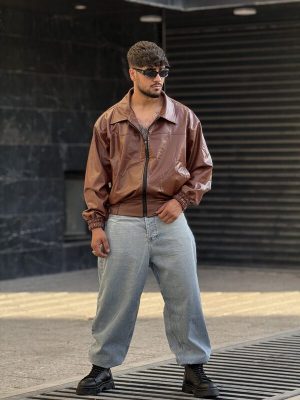 کاپشن چرم قهوه ای کد 10547