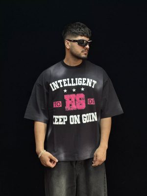 تیشرت طرحدار رنگ مشکی کد 10172