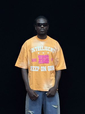 تیشرت طرحدار رنگ نارنجی کد 10173