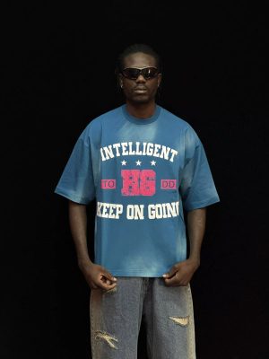 تیشرت طرحدار رنگ آبی کد 10175