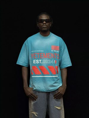 تیشرت طرحدار رنگ آبی کد 10179