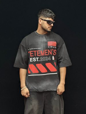 تیشرت طرحدار رنگ مشکی کد 10180