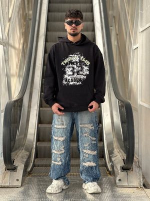 هودی طرحدار مشکی کد ۱۰۷۳۳