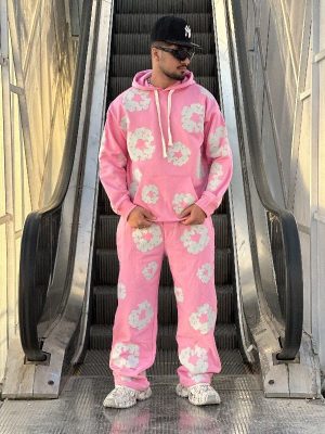 ست هودی شلوار دنیم صورتی کد 10679