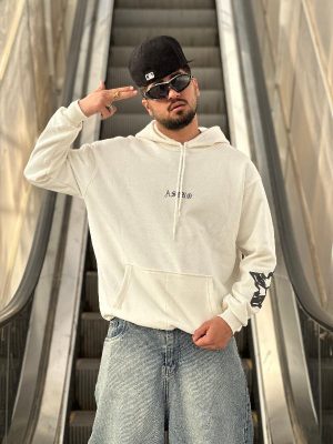 هودی طرحدار سفید کد 1074