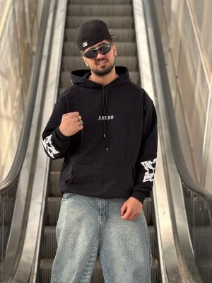 هودی طرحدار مشکی کد 10753