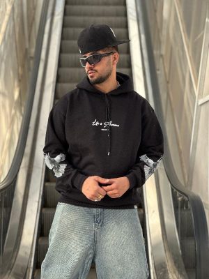 هودی طرحدار مشکی کد 10757