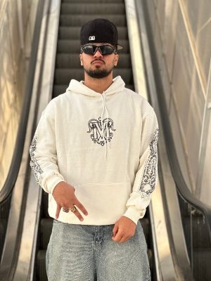 هودی طرحدار سفید کد 10763