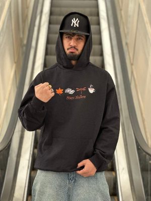 هودی طرحدار مشکی کد 10786