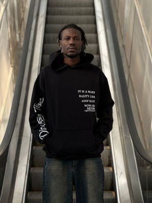 هودی طرحدار مشکی کد 2032