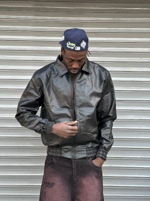 کاپشن چرم مشکی کد 3019