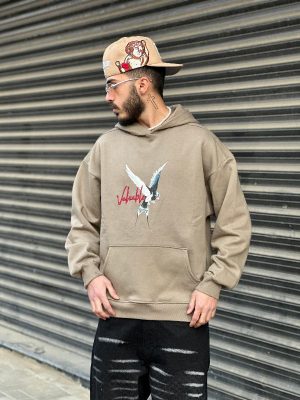 هودی طرحدار مشکی کد 3143