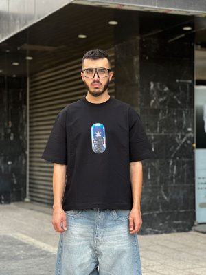 تیشرت طرحدار باکسی مشکی کد 11419