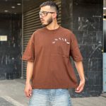 تیشرت طرحدار باکسی قهوه ای کد 11424