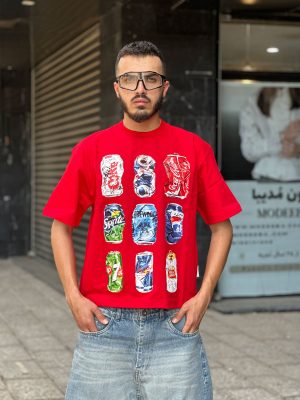 تیشرت طرحدار باکسی قرمز کد 11428