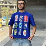 تیشرت طرحدار باکسی آبی کد 11429