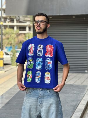 تیشرت طرحدار باکسی آبی کد 11429