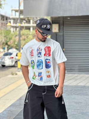 تیشرت طرحدار باکسی سفید کد 11430