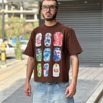 تیشرت طرحدار باکسی قهوه ای کد 11431