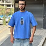 تیشرت طرحدار باکسی آبی کد 11433