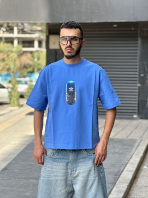 تیشرت طرحدار باکسی آبی کد 11433