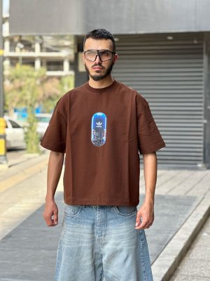 تیشرت طرحدار باکسی قهوه ای کد 11435