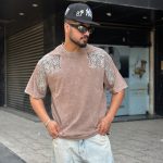 تیشرت کار شده رنگ کرم کد 11443
