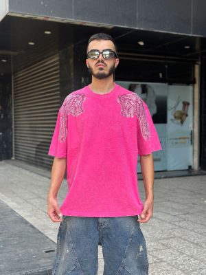 تیشرت کار شده رنگ سرخابی کد 11447