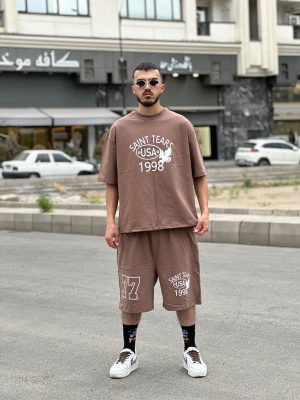 ست تیشرت شلوارک رنگ کرم کد 422
