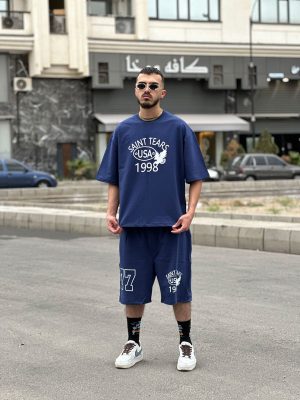 ست تیشرت شلوارک رنگ آبی کد 424