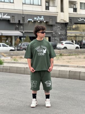 ست تیشرت شلوارک رنگ سبز کد 425
