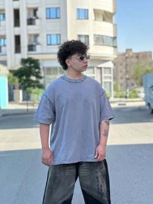 تیشرت نگین دار رنگ طوسی کد 457