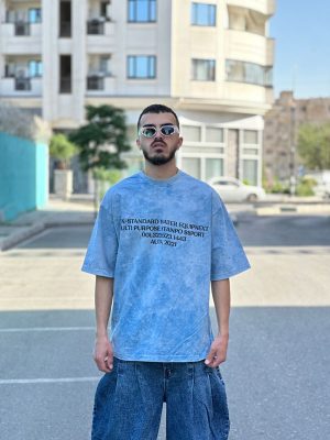 تیشرت سنگشوری طرحدار آبی کد 468