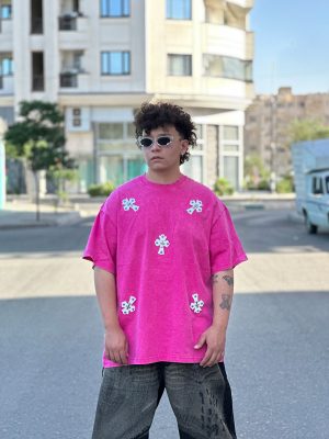 تیشرت نگین دار رنگ صورتی کد 458