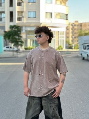 تیشرت نگین دار رنگ کرم کد 461