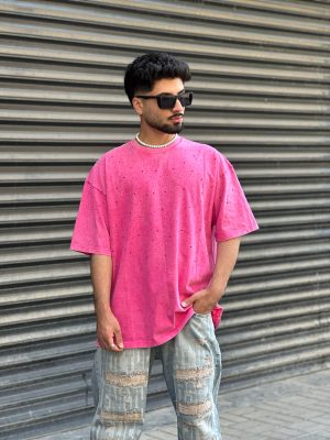 تیشرت طرحدار صورتی کد 503