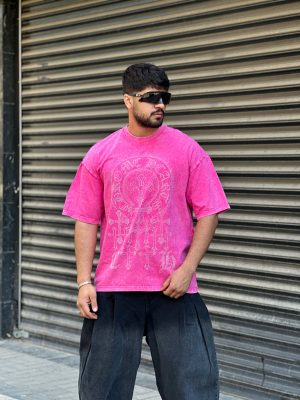تیشرت طرحدار صورتی کد 504