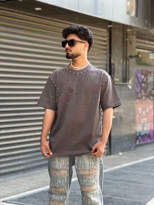 تیشرت طرحدار طوسی کد 509