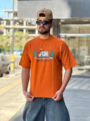 تیشرت طرحدار نارنجی کد 732