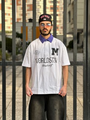 تیشرت یقه دار طوسی سفید کد 3359