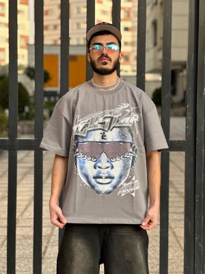 تیشرت طرحدار رنگ طوسی کد 3350