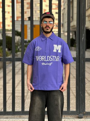 تیشرت یقه دار طوسی سفید کد 3359