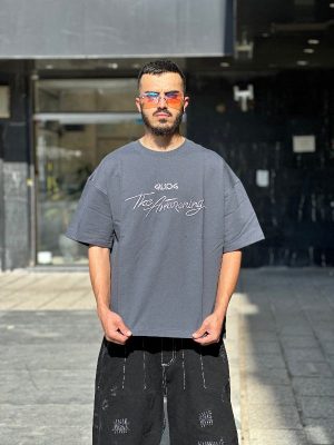تیشرت طرحدار طوسی کد 11259
